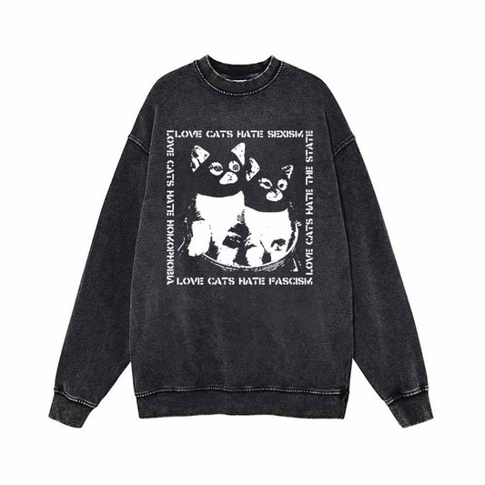 Love Cats Hate Sexism Vintage Washed Sweatshirt