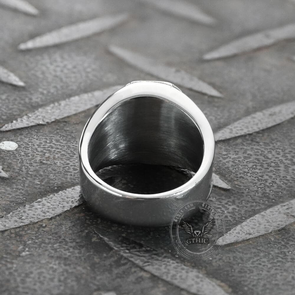 Lucifer Symbol Black Gem Stainless Steel Ring