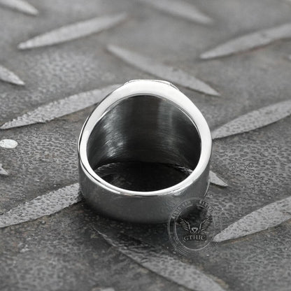 Lucifer Symbol Black Gem Stainless Steel Ring