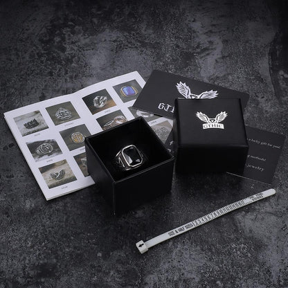 Lucifer Symbol Black Gem Stainless Steel Ring