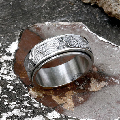 Masonic Eye Of Providence Stainless Steel Spinner Ring