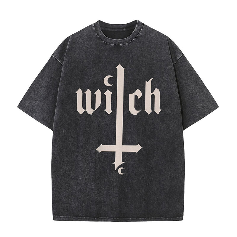 Witch Cross Moon Print Washed T-shirt