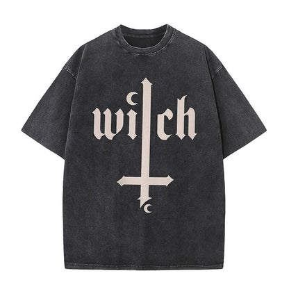 Witch Cross Moon Print Washed T-shirt