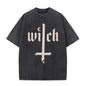 Witch Cross Moon Print Washed T-shirt