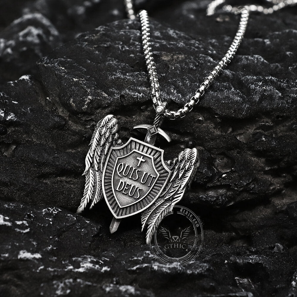 Michael Sword & Shield Archangel Wings Pure Tin Necklace