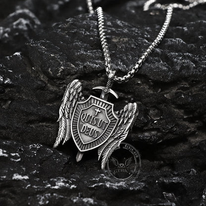 Michael Sword & Shield Archangel Wings Pure Tin Necklace