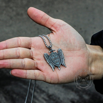 Michael Sword & Shield Archangel Wings Pure Tin Necklace