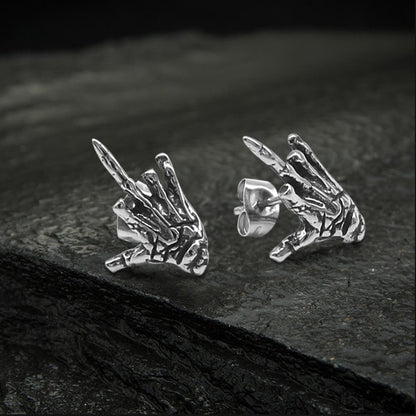 Middle Finger Ghost Hand Stainless Steel Ear Stud