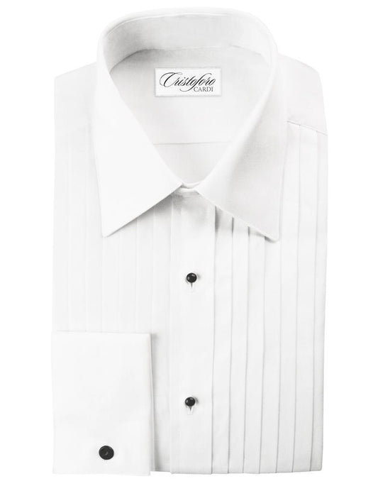 "Milan" White Pleated Laydown Tuxedo Shirt