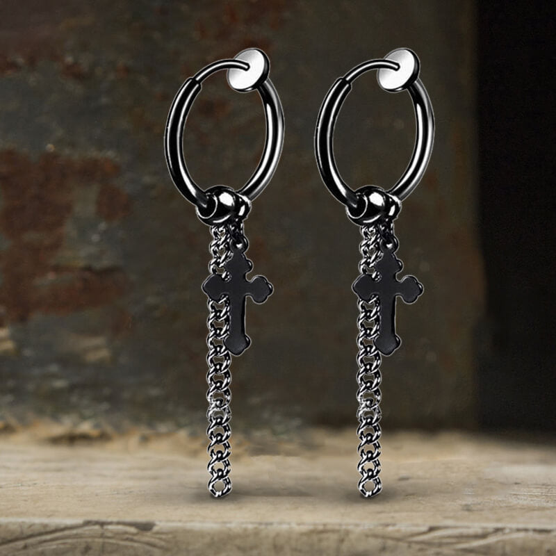 Minimalist Cross Chain Stainless Steel Hoop Earrings