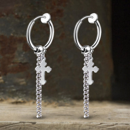 Minimalist Cross Chain Stainless Steel Hoop Earrings