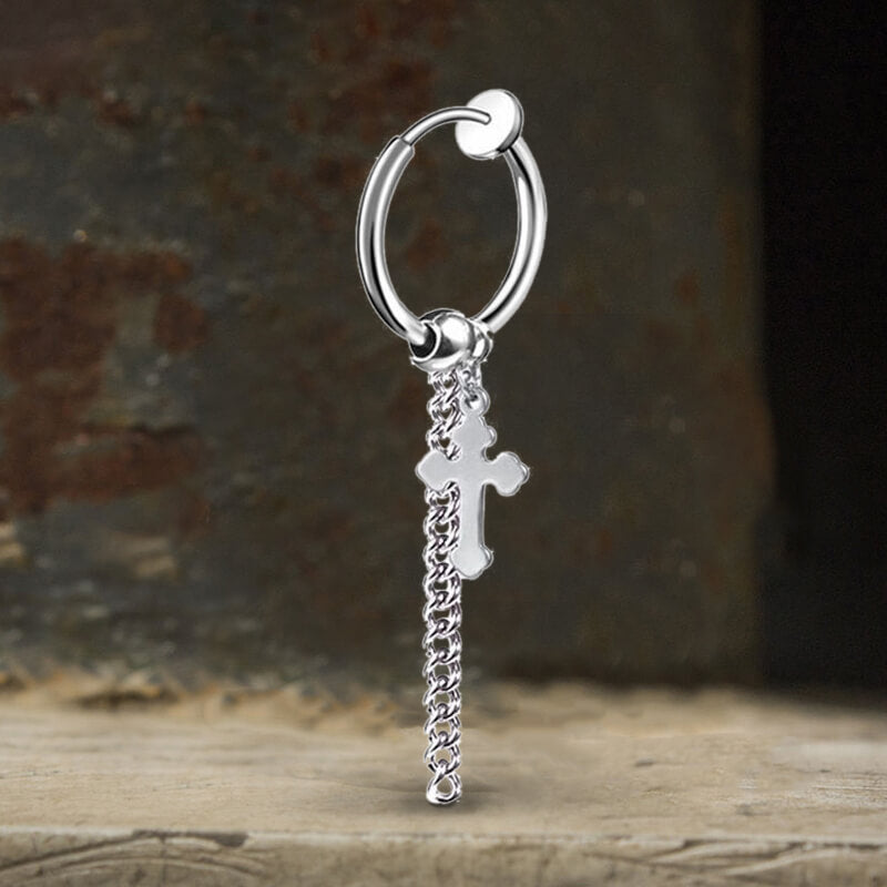 Minimalist Cross Chain Stainless Steel Hoop Earrings
