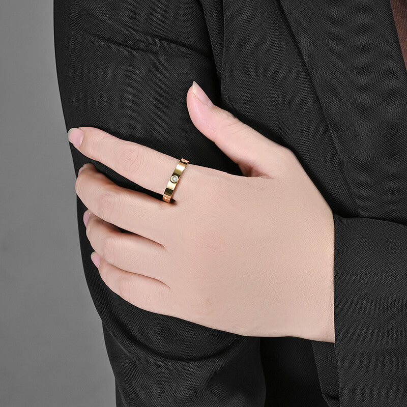Minimalist Cross Inlaid Zircon Stainless Steel Band Ring