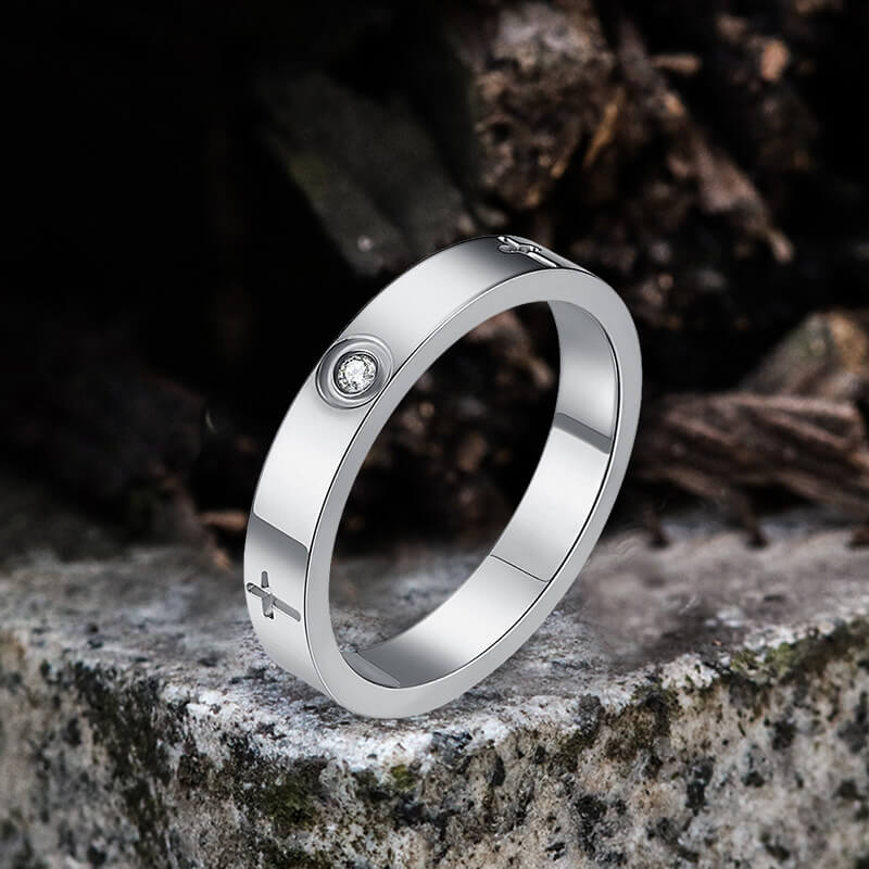 Minimalist Cross Inlaid Zircon Stainless Steel Band Ring