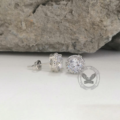 Minimalist Gem-Set Brass Stud Earrings