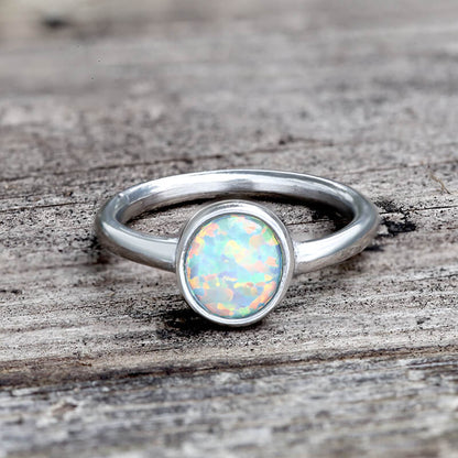 Minimalist Round Opal Stainless Steel Gemstone Ring
