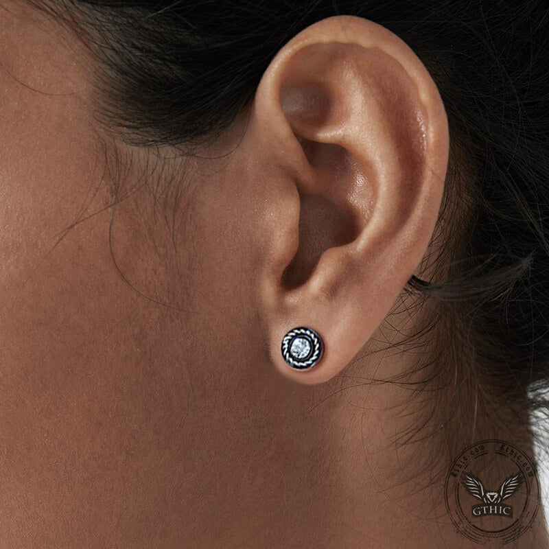 Minimalist Round Zircon Stainless Steel Stud Earrings