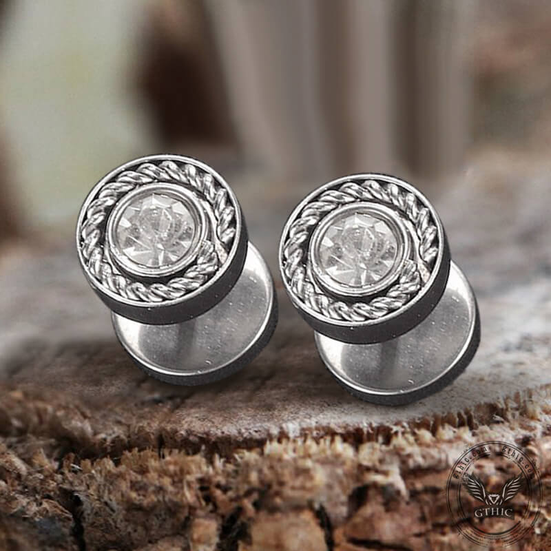 Minimalist Round Zircon Stainless Steel Stud Earrings