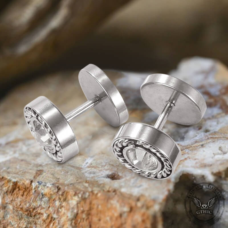 Minimalist Round Zircon Stainless Steel Stud Earrings