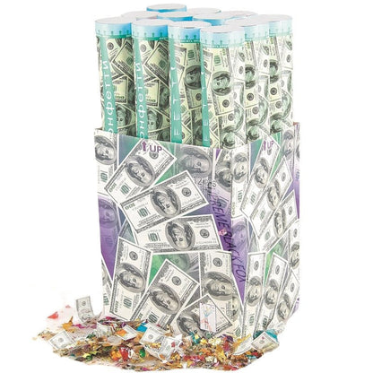 Money Confetti Cannon (8 Pack) - Large Cannons $100 Bills Cash Party Poppers Blaster Business Promotion New Years Eve Wedding Celebrations Birthday