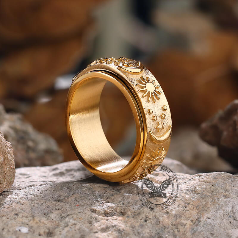 Moon Star Sun Stainless Steel Spinner Ring