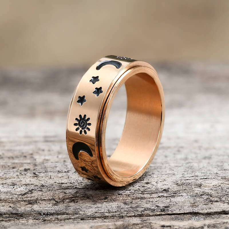 Moon Star Sun Stainless Steel Spinner Ring