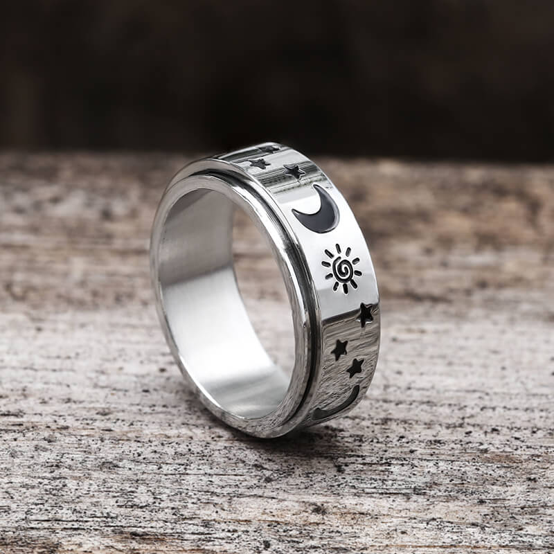 Moon Star Sun Stainless Steel Spinner Ring