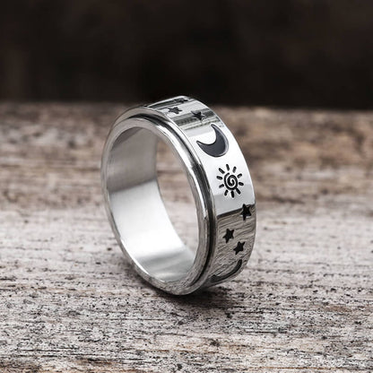 Moon Star Sun Stainless Steel Spinner Ring