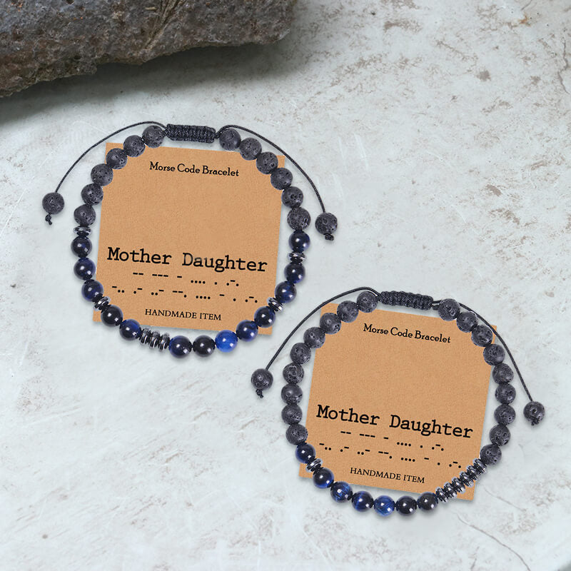 Mother And Daughter Gemstone Morse Code Bracelet