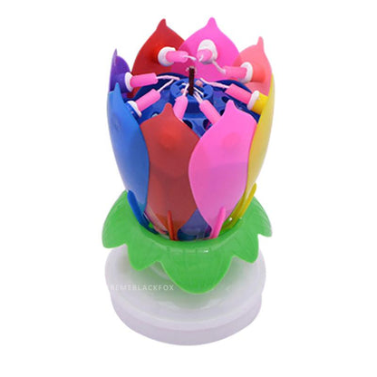 Multi Color "Happy Birthday" Singing Musical Flower Candle - Rotating Party Light Magical Lotus Music Cake Candles