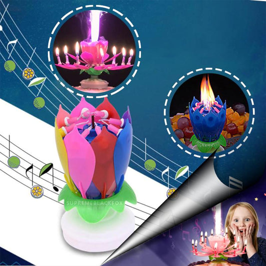 Multi Color "Happy Birthday" Singing Musical Flower Candle - Rotating Party Light Magical Lotus Music Cake Candles