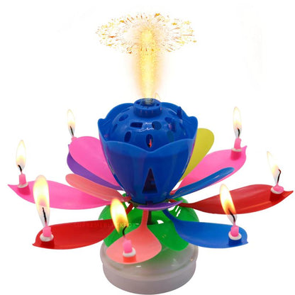 Multi Color "Happy Birthday" Singing Musical Flower Candle - Rotating Party Light Magical Lotus Music Cake Candles