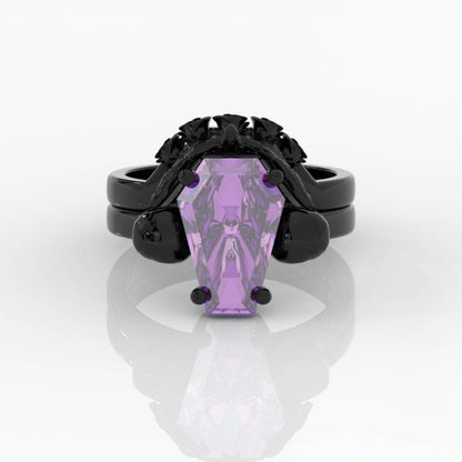 My Ever After Ring - Coffin Cut Diamond with Skulls, Bat and Roses Promise Ring