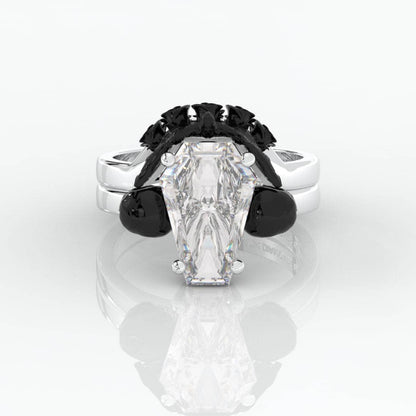 My Ever After Ring - Coffin Cut Diamond with Skulls, Bat and Roses Promise Ring