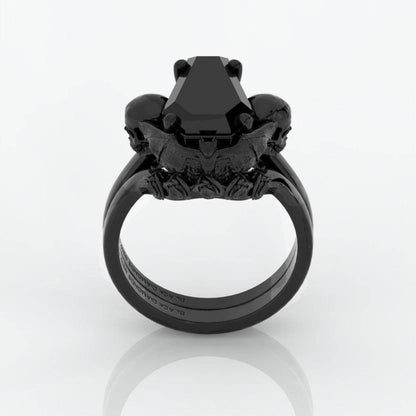 My Ever After Ring - Coffin Cut Diamond with Skulls, Bat and Roses Promise Ring