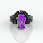 My Ever After Ring - Coffin Cut Diamond with Skulls, Bat and Roses Promise Ring