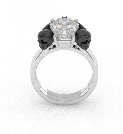 My Ever After Ring with Coffin Cut Diamond with Skulls, Bat and Roses Promise Ring