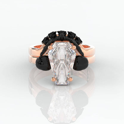 My Ever After Ring - Coffin Cut Diamond with Skulls, Bat and Roses Promise Ring