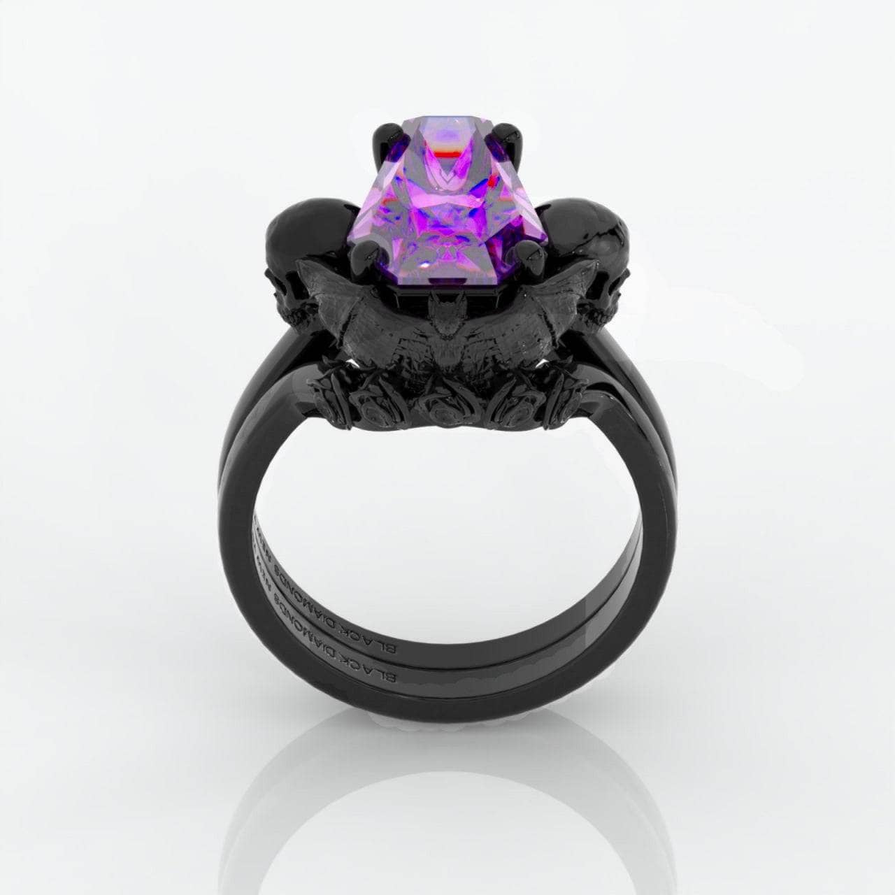 My Ever After Ring - Coffin Cut Diamond with Skulls, Bat and Roses Promise Ring