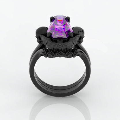 My Ever After Ring - Coffin Cut Diamond with Skulls, Bat and Roses Promise Ring