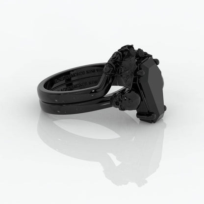 My Ever After Ring - Coffin Cut Diamond with Skulls, Bat and Roses Promise Ring
