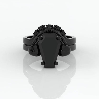 My Ever After Ring with Coffin Cut Diamond with Skulls, Bat and Roses Promise Ring