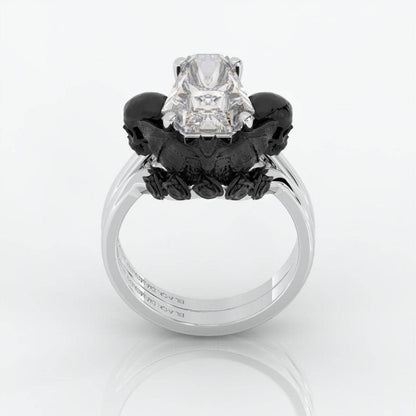 My Ever After Ring with Coffin Cut Diamond with Skulls, Bat and Roses Promise Ring
