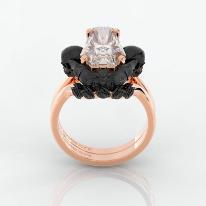 My Ever After Ring - Coffin Cut Diamond with Skulls, Bat and Roses Promise Ring