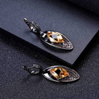 Natural Citrine Gemstone Gothic Drop Earrings