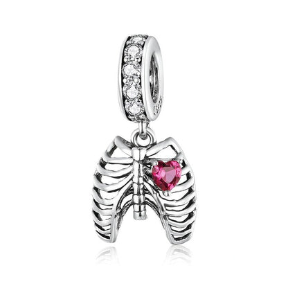 Neo-Gothic Skeleton Ribs & Heart Charm