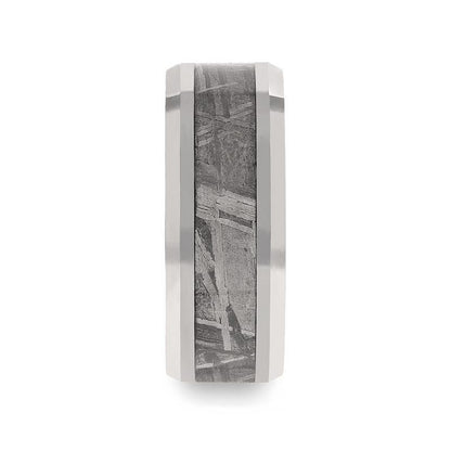 CELESTIAL Flat Tungsten Carbide Ring with Beveled Edges and Meteorite Inlay Thorsten - 8mm