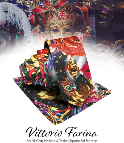 Vittorio Farina Men's Mardi Gras Satin Necktie and Pocket Square