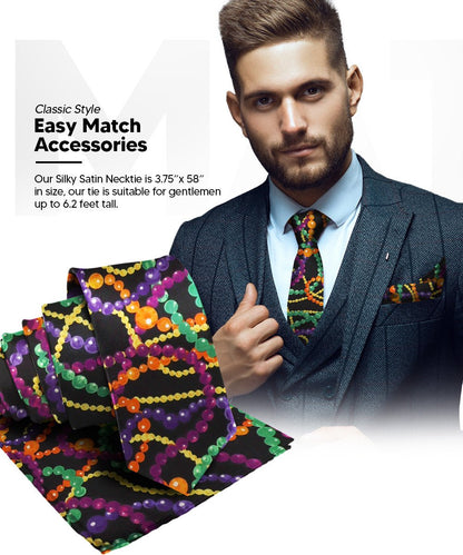 Vittorio Farina Men's Mardi Gras Satin Necktie and Pocket Square
