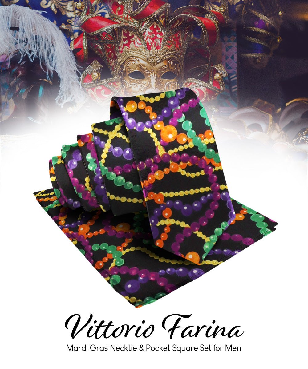 Vittorio Farina Men's Mardi Gras Satin Necktie and Pocket Square